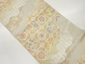 服部織物製　道長取りに華紋・花葉模様織出し袋帯